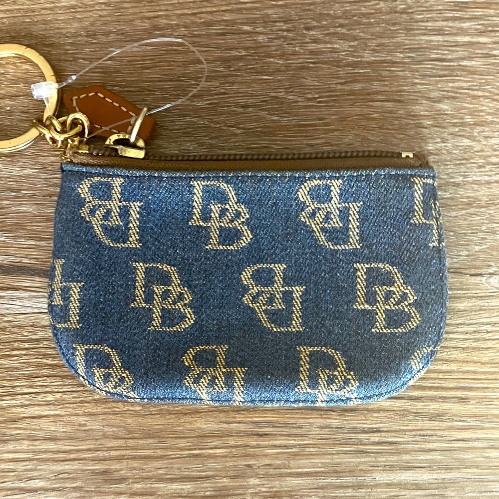 Dooney & Bourke Denim Blue and Gold Logo Pouch